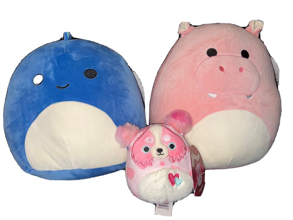 Lot 3 Squishmallow Valentine Dog Magnis-Dinosaur Brody-Riddelle Hippo